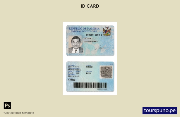 Plantilla de identificación de Namibia lista para imprimir